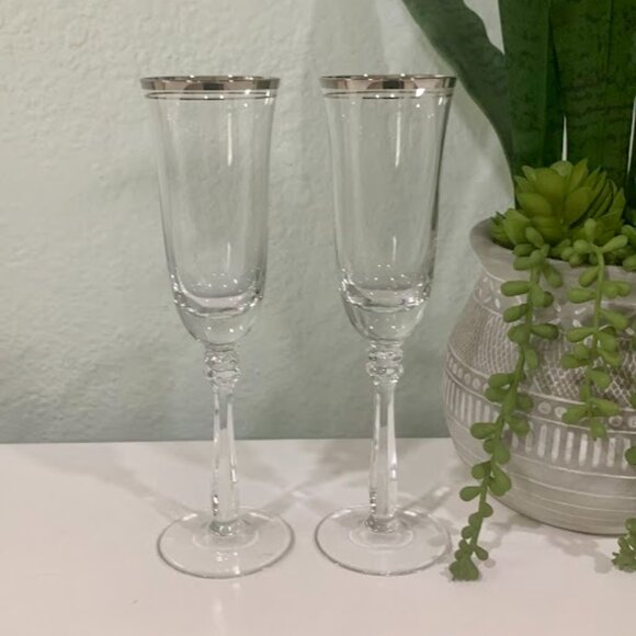 VTG~ Mikasa EMPIRE PLATINUM GOLD Champagne Flutes - Picture 6 of 7